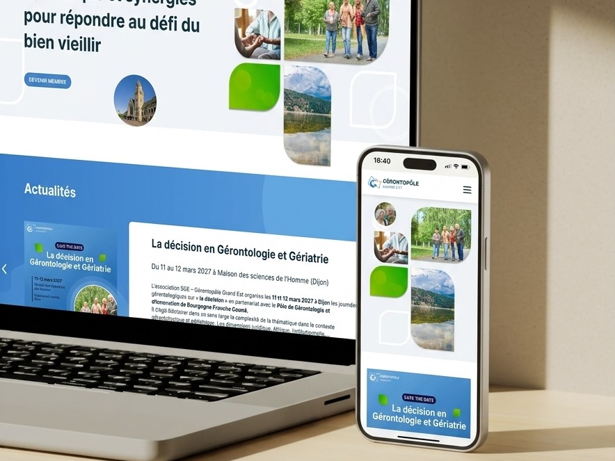 Le site affiché sur ordinateur et sur téléphone : page d’accueil et actualités